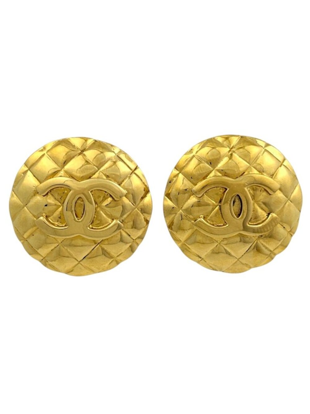 Chanel Earrings Quilted Round Gold Plated